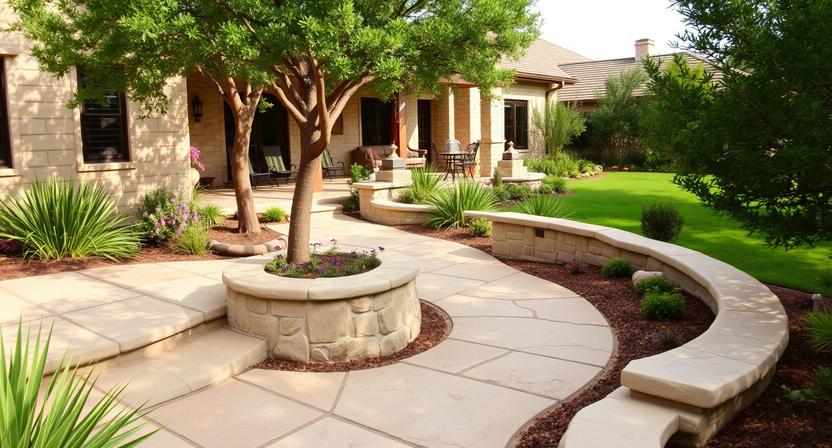 Austin hardscaping patio with Travis County skyline view